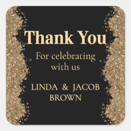 Wedding Anniversary Gold Faux Glitter Thank You Quadratischer Aufkleber