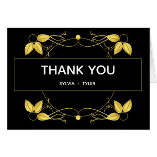 Wedding Art Deco Gold Black Leaf Vielen Dank