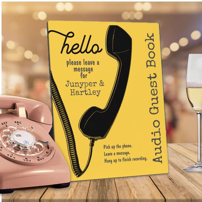 Wedding Audio Guest Book Black Phone Mustard 8x10 Fotoplatte (Hello - Wedding Audio Guest Book Sign in Mustard Yellow)