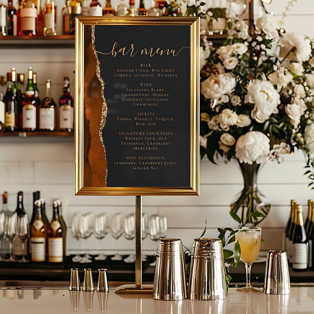 Wedding Bar Menu Burnt Orange Gold Agate Dark Poster (Von Creator hochgeladen)