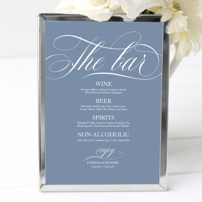 Wedding Bar Menu Sign Chic Dusty Blue Poster (Von Creator hochgeladen)