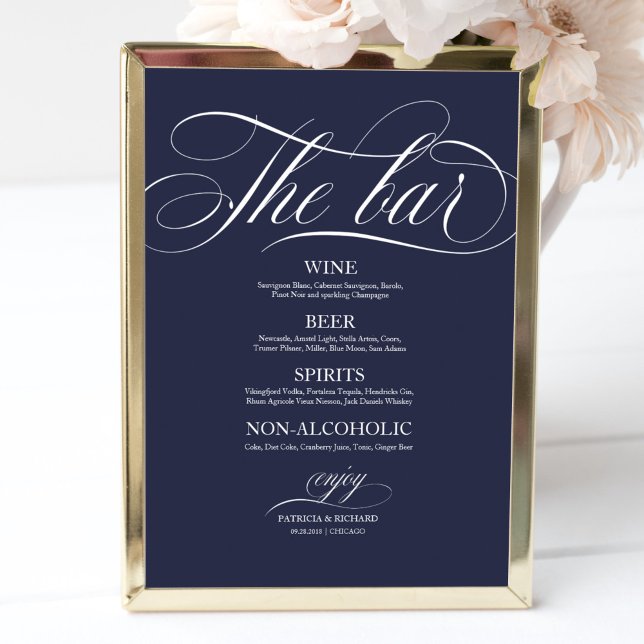 Wedding Bar Menu Sign Chic Navy Blue Poster (Von Creator hochgeladen)
