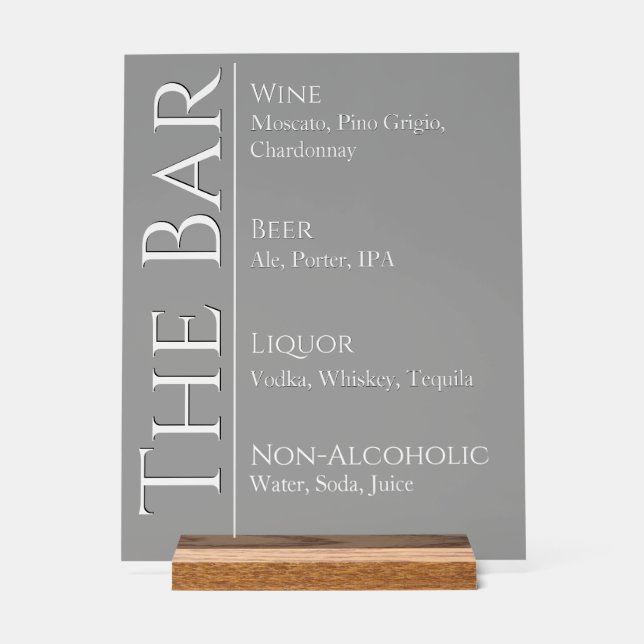 Wedding Bar Sign - Custom Acrylic Drink Display (Recto)