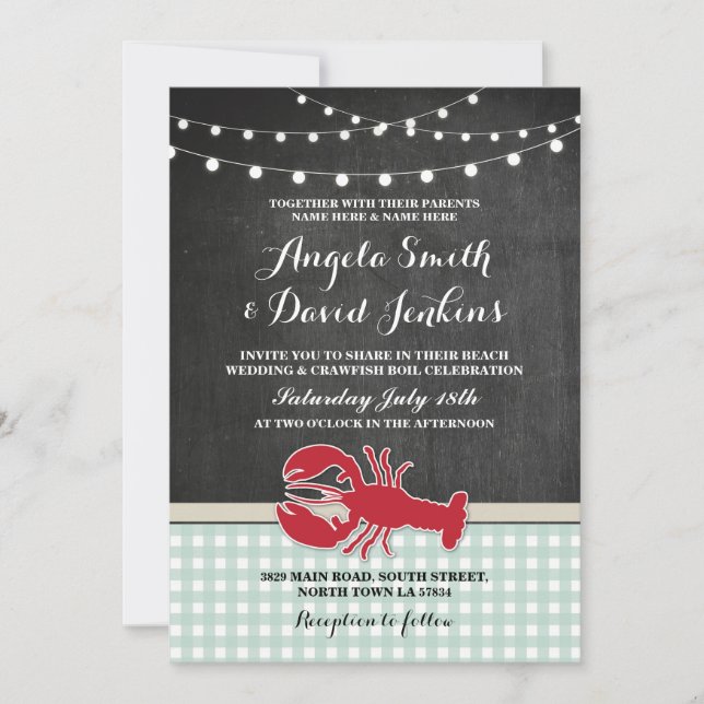 Wedding Beach Chalk Crawfish Boil Lobster Einladun Einladung (Vorderseite)