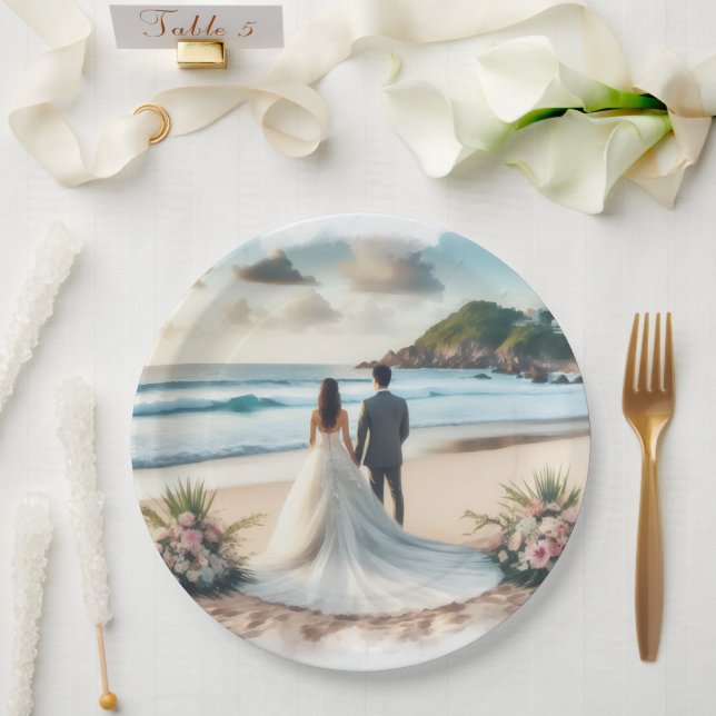 Wedding Beach Couple Pappteller (Hochzeit)