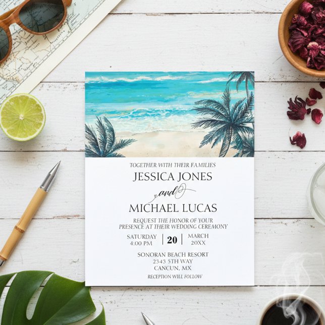Wedding Beach Destination Ocean Watercolor Budget Flyer (Von Creator hochgeladen)