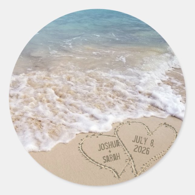 Wedding Beach Hearts Runder Aufkleber (Vorderseite)