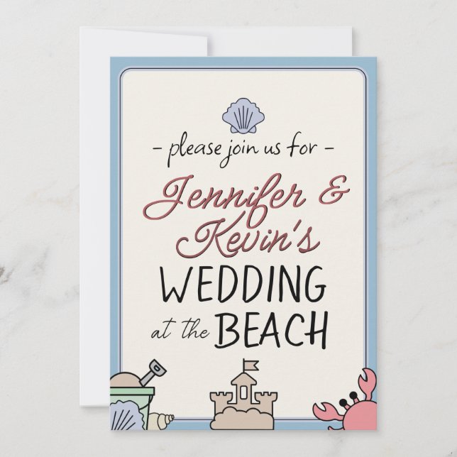 Wedding Beach Party Invite Cute Sandcastle Crab  Einladung (Vorderseite)