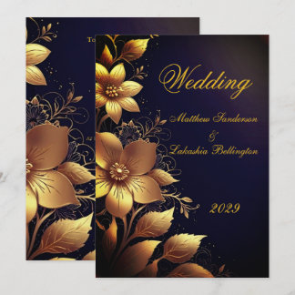 Wedding Beautiful Gold flowers Modern Einladung