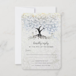 Wedding Bell Blue Heart Leaf Tree Wedding RSVP Einladung