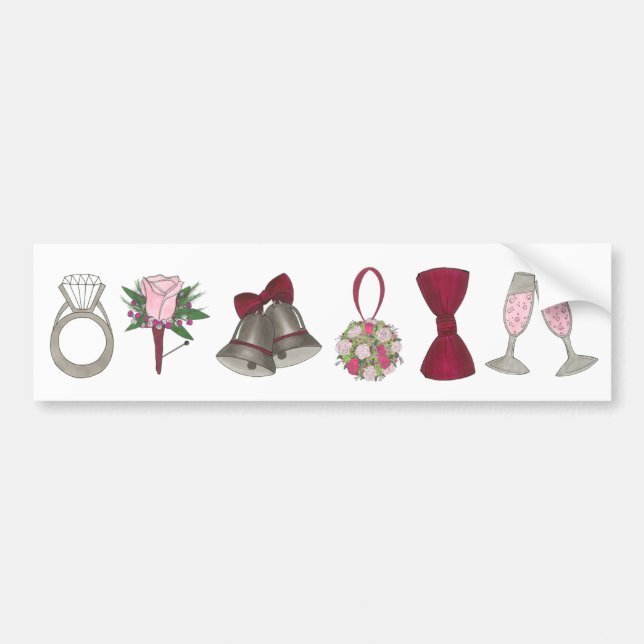 Wedding Bells Ring Champagne Bowtie Autoaufkleber (Vorne)