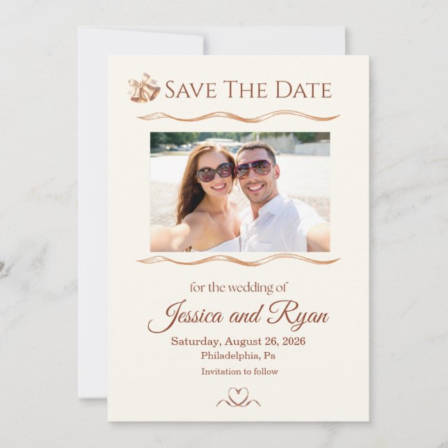 Wedding Bells with Photo Save the Date Einladung (Vorderseite)