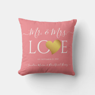 Wedding Black Gold Heart Script Name Mr. und Mrs. Kissen