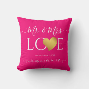 Wedding Black Gold Heart Script Name Mr. und Mrs. Kissen