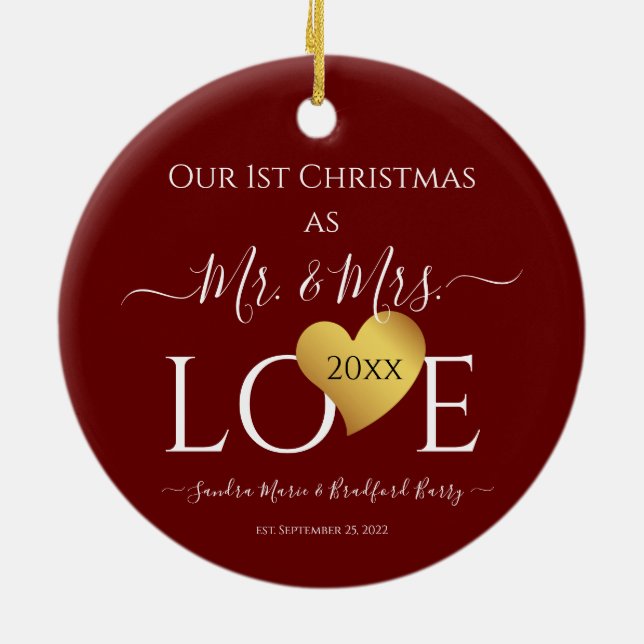 Wedding Black Gold Heart Weihnachten Name Mr. Ce Keramik Ornament (Hinten)