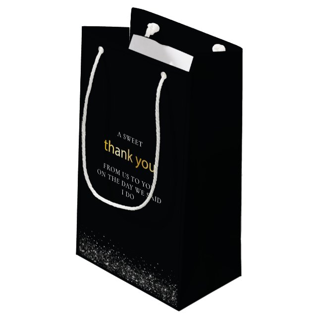 Wedding Black Luxury Vielen Dank für Ihr Interesse Kleine Geschenktüte (Rückseite Schrägansicht)