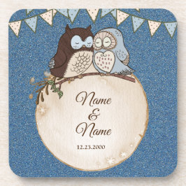 Wedding Blue Brown Owl Glitter Beautiful Beverage  Getränkeuntersetzer