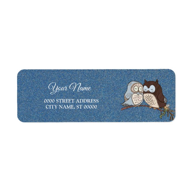 Wedding Blue Brown Owl Glitter Return Address (Vorne)