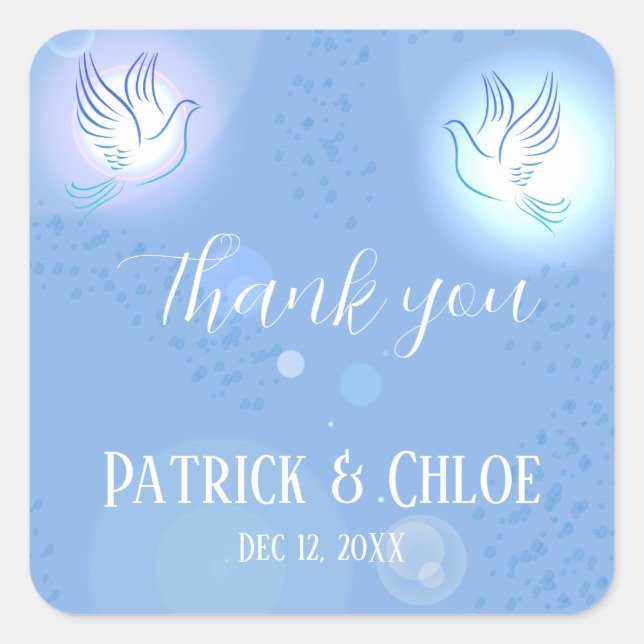 Wedding Blue Lighting Dove Quadratischer Aufkleber (Vorderseite)