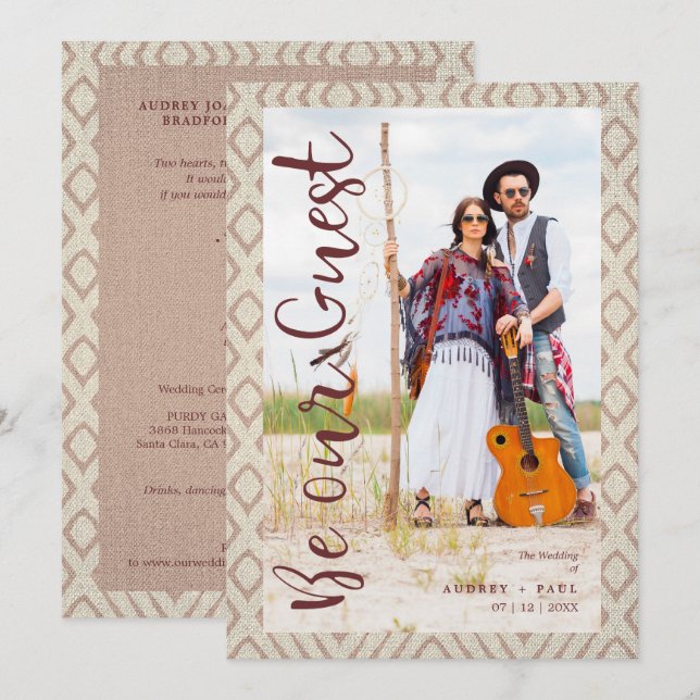 Wedding Bohemian Tribal Textile Texture Background Einladung (Vorne/Hinten)