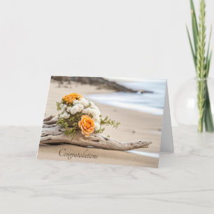 Wedding Bouquet on Beach Driftwood Karte