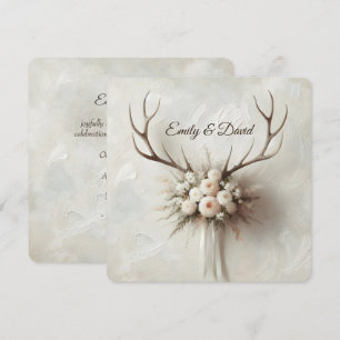 Wedding Bouquet und Deer Antlers Einladung