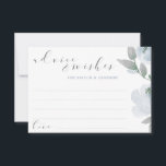 Wedding Brautparty Dusty Blue Gray Watercolor Hinweiskarte<br><div class="desc">Dusty Blue and Gray Watercolor Bouquet Brautparty oder Wedding Advice Cards: Dieses Design zeichnet sich durch sanft staubige blau/blau-graue Blüten mit lässiger, bouncy Schrift aus. Der Rücken hat einen Kranz mit den Initialen des Paares und dem Hochzeitstag. Wenn Ihre Gäste ihre Ratschläge und Wünsche für das Paar schreiben, können sie...</div>