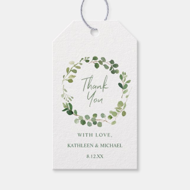 Wedding Brautparty Gefallen Eukalyptus Greenery Geschenkanhänger (Vorderseite)