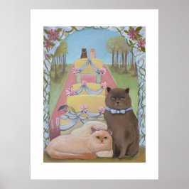 Wedding Bride and Groom Cat Art Print Poster