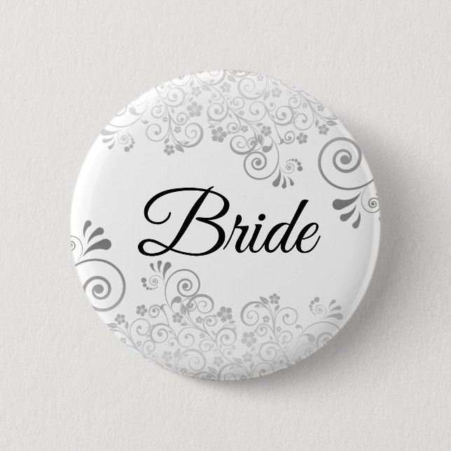 Wedding Bride Button Silver Floral Verziert Filigr (Vorderseite)