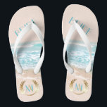 Wedding Bride FlipFlops | Modern Monogram Beach<br><div class="desc">Wedding Bride FlipFLops | Moderne geometrische Strandhochzeit für Monogram | Moderne Drehung on Beach Wedding Einladungen - Einzigartige Hochzeit für die BarefootBride™ von ©WhimsicalArtwork™ mit geometrischer Form im Terrarium mit unterschiedlichen Folien in den Facetten, sodass der Hintergrund des tropischen Ocean Beach in verschiedenen Formen und Intensitäten durchgehen kann. Ein spielerischer...</div>