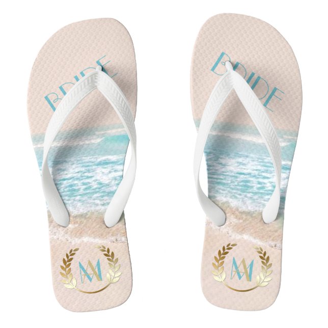 Wedding Bride FlipFlops | Modern Monogram Beach (Fußbett)