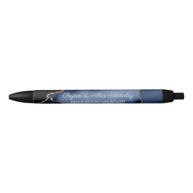 Wedding Bride Groom Gast Geschenk Blue Marble Kugelschreiber (Vorderseite)