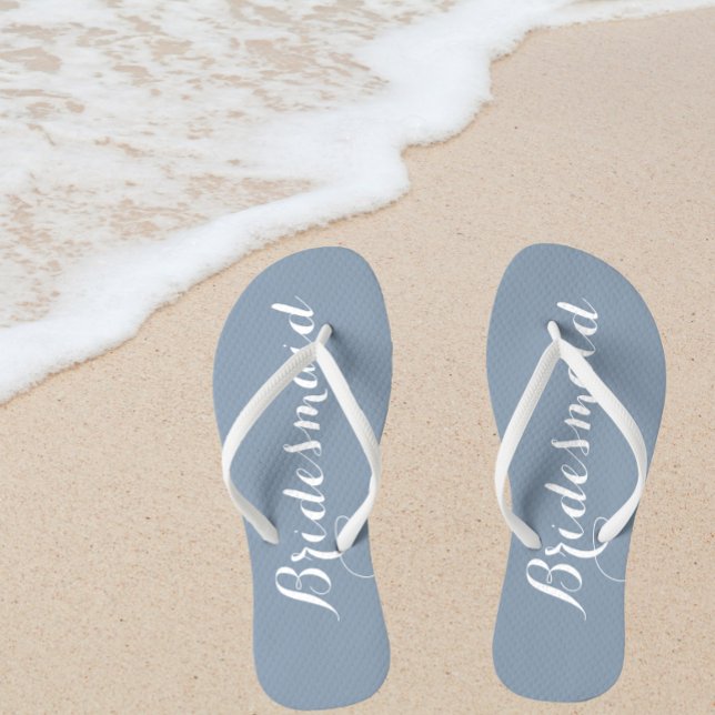 Wedding Bridesmaid Trendy Dusty Blue Flip Flops (In Situ Beach)