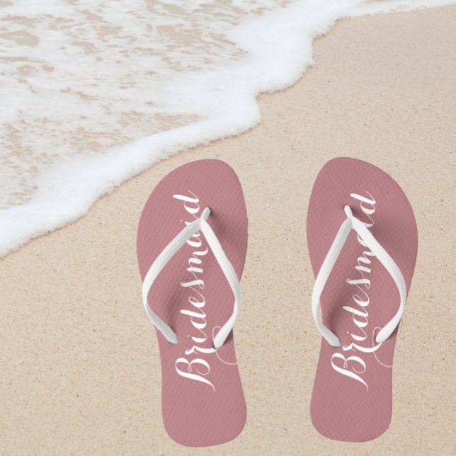 Wedding Bridesmaid Trendy Dusty Rose Flip Flops (In Situ Beach)