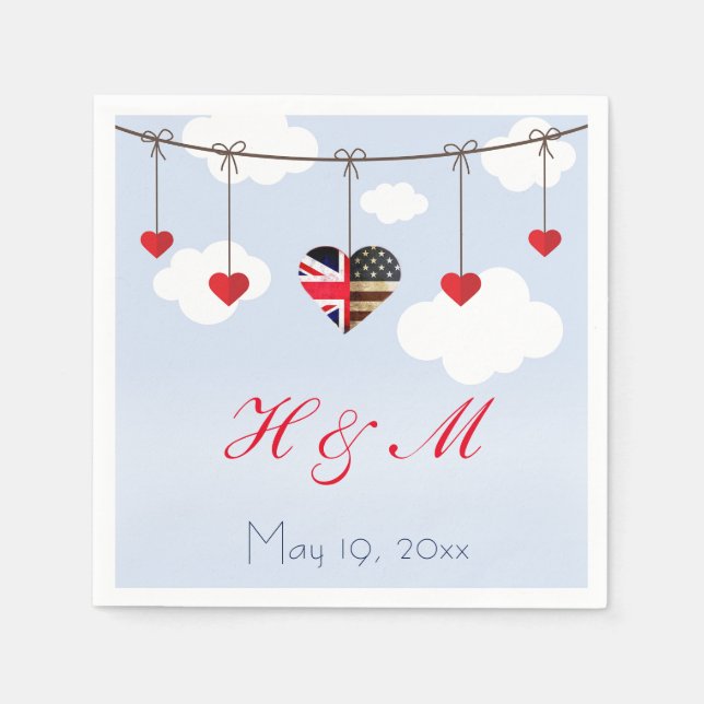 Wedding Briten- und Flaggeherzen Serviette (Vorderseite)