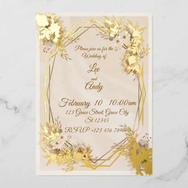 Wedding Brown and beige Invitation (Recto)