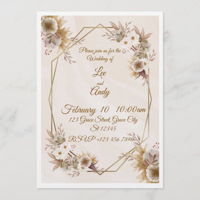 Wedding Brown and beige Invitation (Devant)