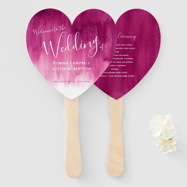 Wedding burgundy abstract modern art program fans fächer (Vorne und Hinten)