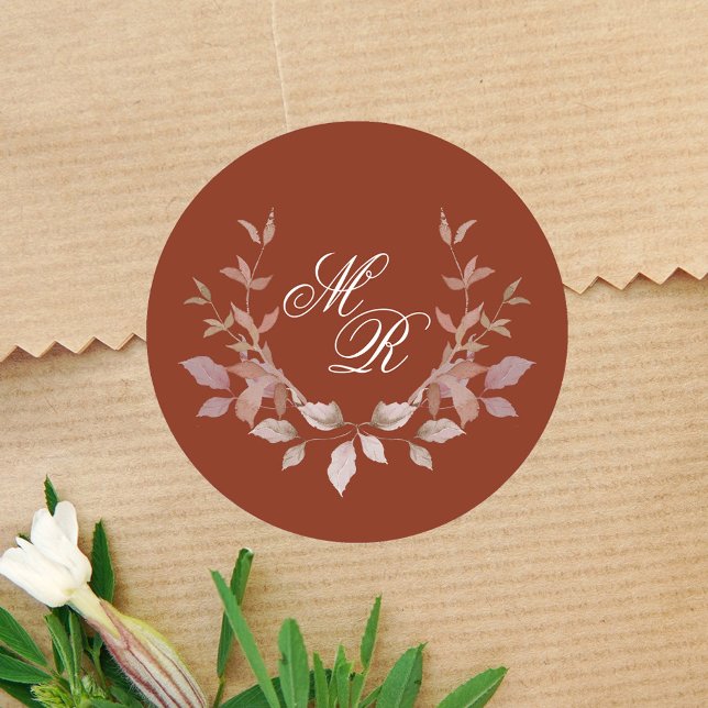 Wedding Burgundy Monogram Classic Custom Runder Aufkleber (Burgundy wedding sticker with monogram.)