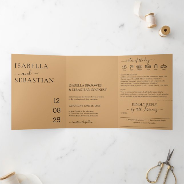 Wedding Burly Wood San All in one set kindly reply Dreifach Gefaltete Einladung (Innenseite)