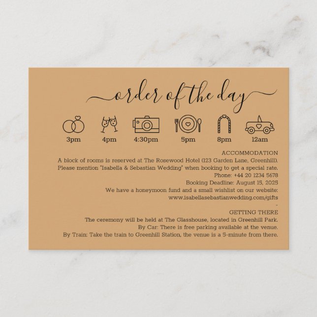 Wedding Burly Wood Sand Details Order Of The Day Begleitkarte (Vorderseite)