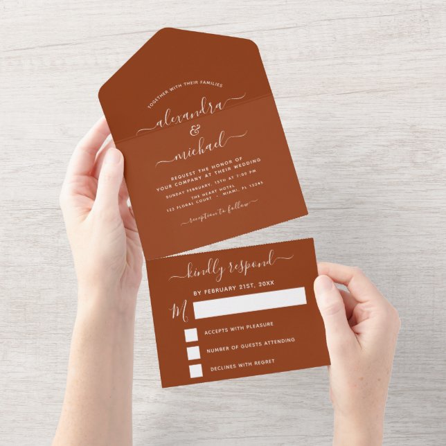 Wedding Burnt Orange Boho Terracotta All In One Einladung (Abreißen)