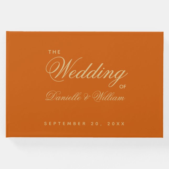 Wedding Burnt Orange Simple Kalligrafy Script Gästebuch (Vorderseite)