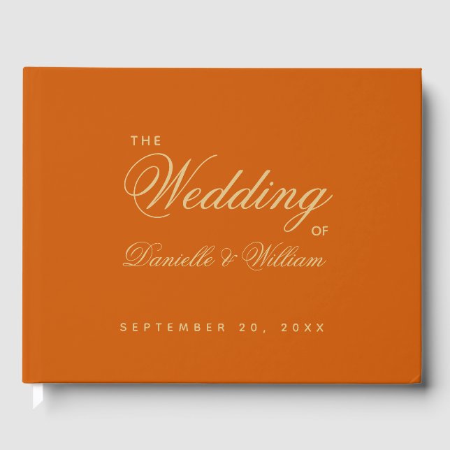 Wedding Burnt Orange Simple Kalligrafy Script Gästebuch (Vorderseite)