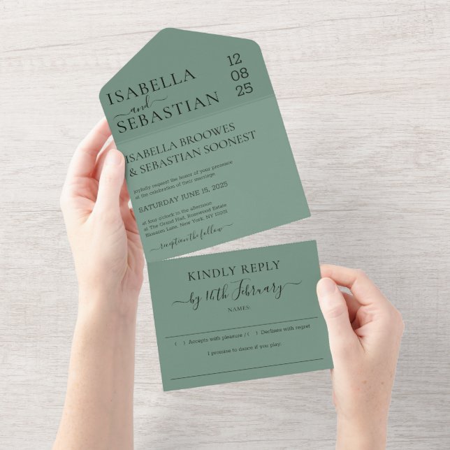 Wedding Cadet Blue Green Kindly Reply invite All In One Einladung (Abreißtisch)