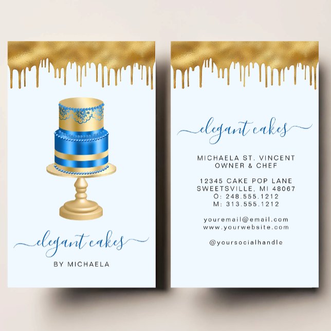 Wedding Cake Glitter Drip Royal Blue Bakery Visitenkarte (Von Creator hochgeladen)