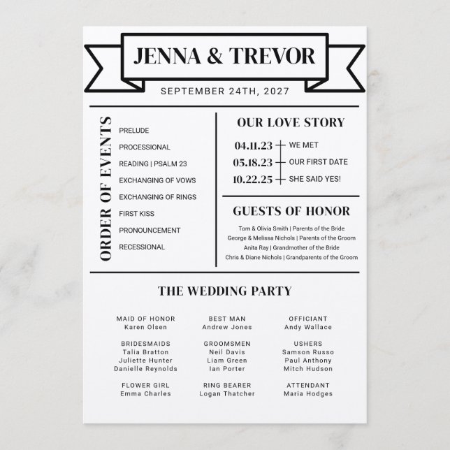 Wedding Ceremony Program With Icons Minimalist Programm (Vorderseite)