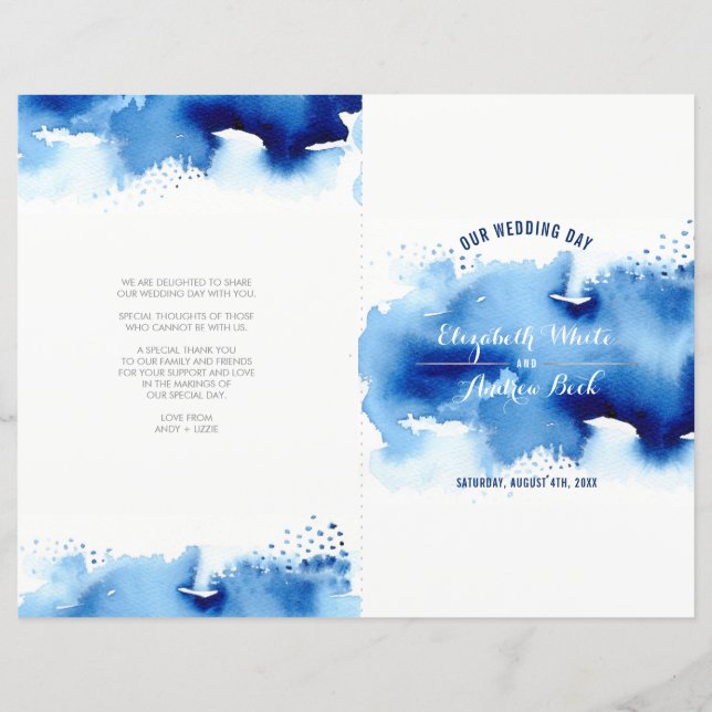 WEDDING CEREMONY stilvolle Aquarell coole Marinebl (Vorderseite)