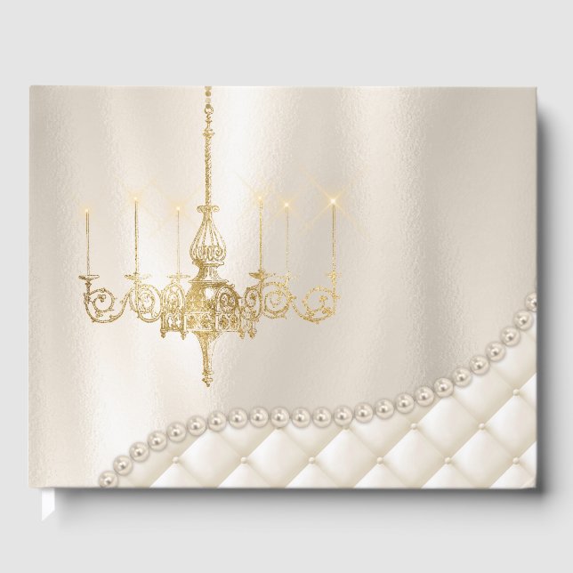 Wedding Chandelier Lighting Ivory Pearl Gästebuch (Vorderseite)